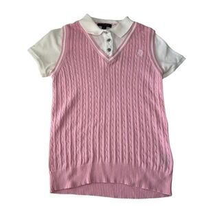 Ralph Lauren Pink Cable Knit Layered Black Label Sweater Vest Womens Small